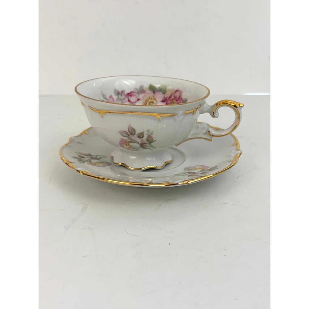 Schumann Arzberg Bavaria Wild Rose Teacup Saucer E&R Golden Crown Germany